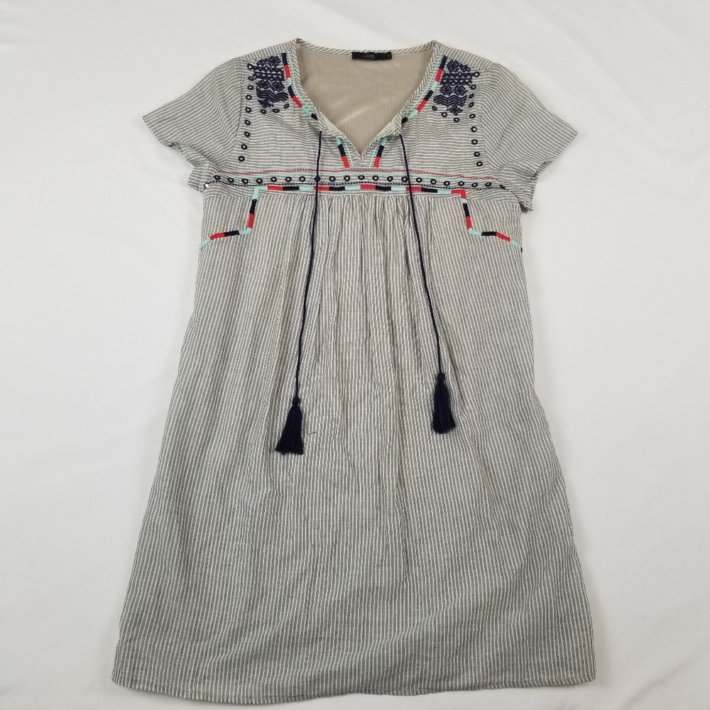 Blue and White Striped Embroidered Dress Size S